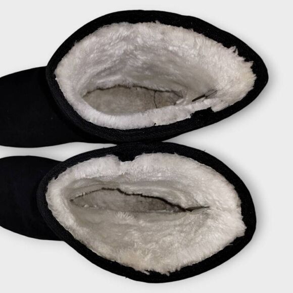 DAWGS Womens Vegan Boots Sz 10 Black Suede White Shearling Warmth Furry Winter‎ - Picture 10 of 12